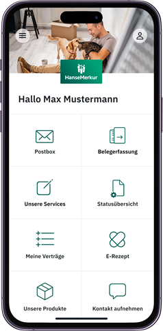 Dashboard der HanseMerkur ServiceApp mit Belegerfassung und Statusübersicht