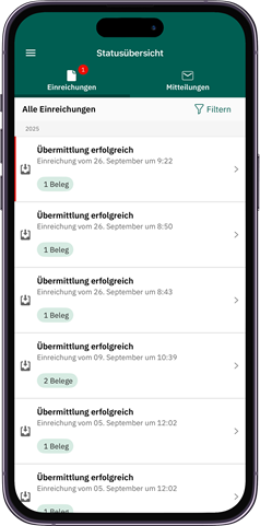 Statusübersicht eingereichter Belege in der HanseMerkur ServiceApp